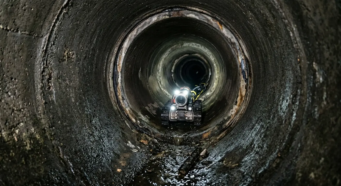 Robotic sewer camera inspecting pipe interior for Sewer Line Cleaning in Cairo