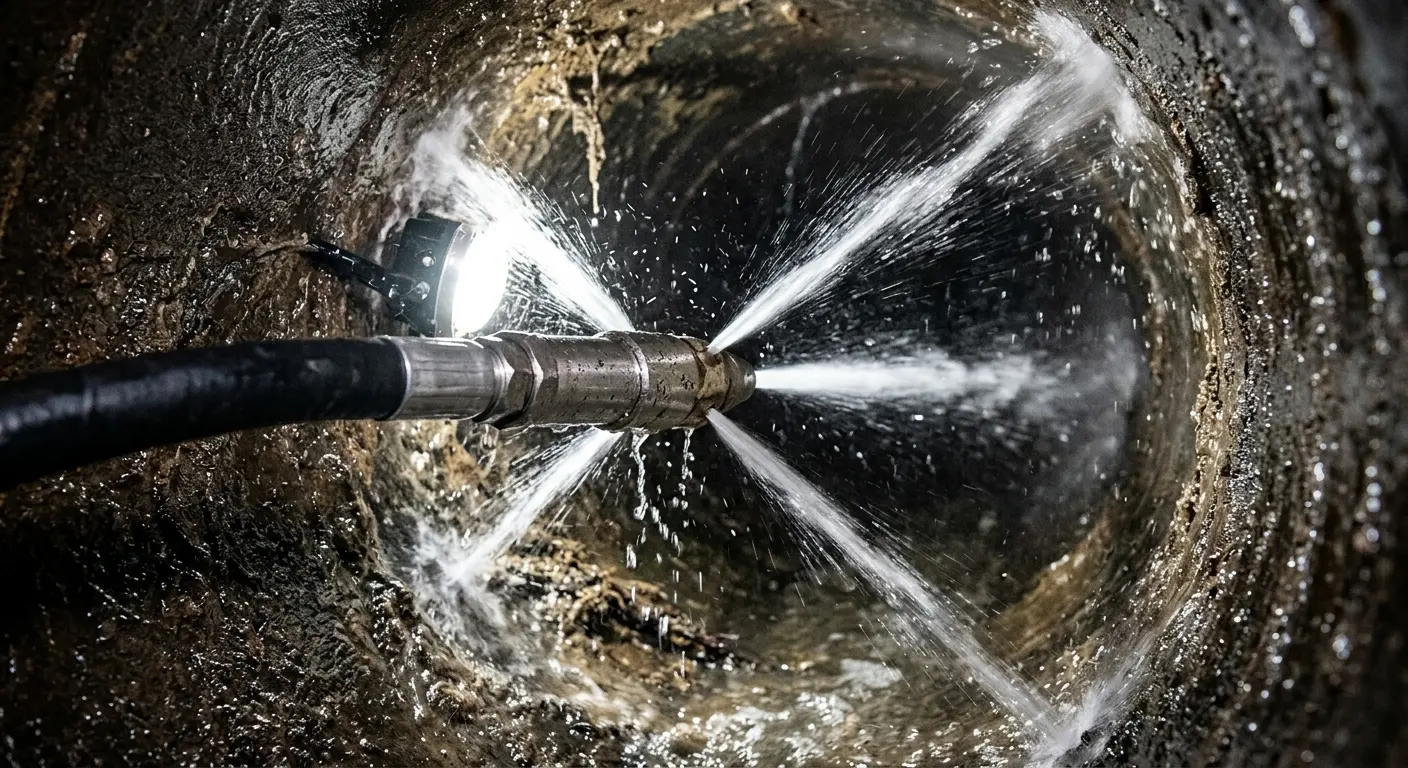High-pressure hydro jetting nozzle cleaning sewer pipe for Sewer Cleanout in Cairo